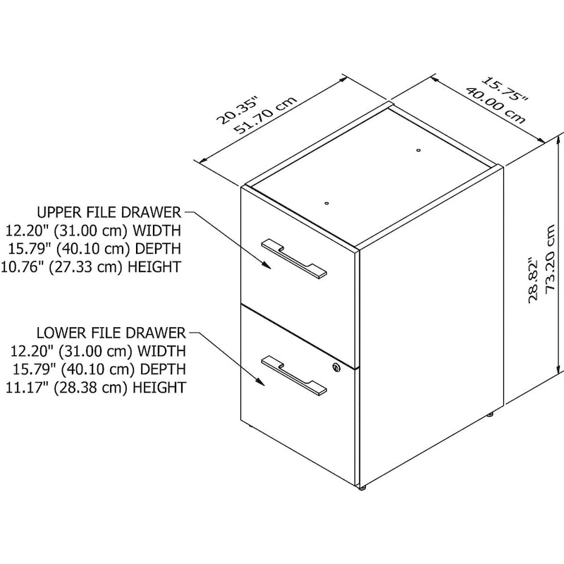 16-Inch 2-Drawer Under-Desk File Cabinet with Lock - Ships Fully Assembled