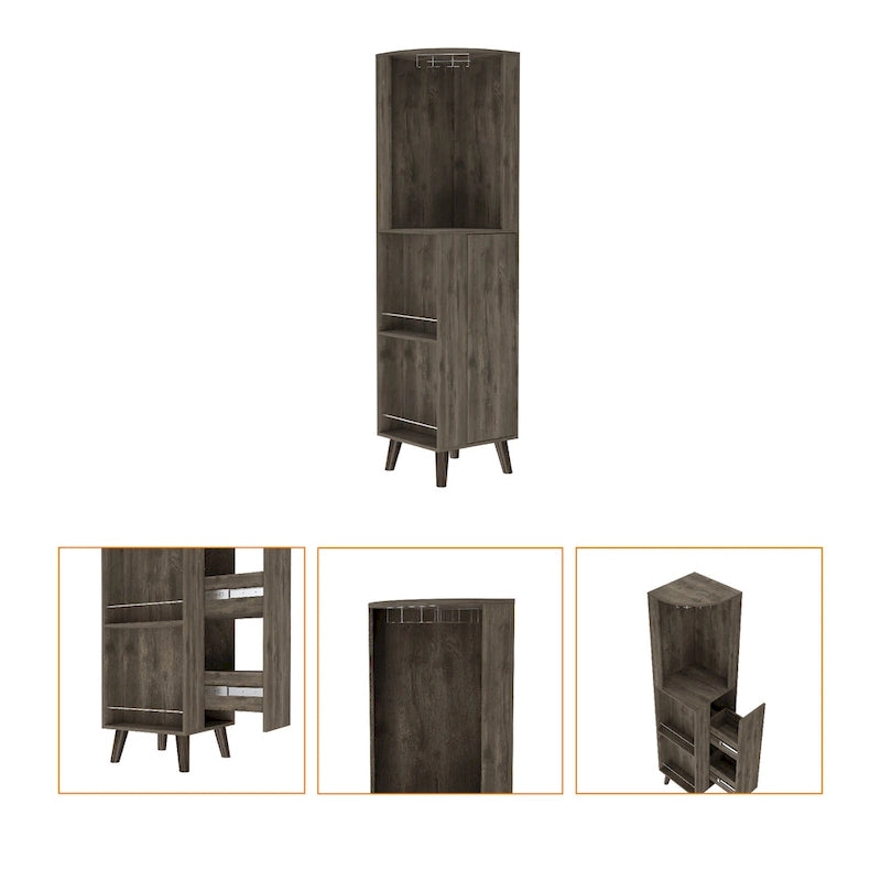 Hoekkastje met lade, wijnglazenhouder en 3 opbergvakken - Donkerbruin, 73H x 18B x 17,72D