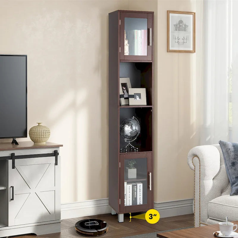 Vrijstaande Badkamer Opbergkast met Open Planken, 71 Inch Hoog