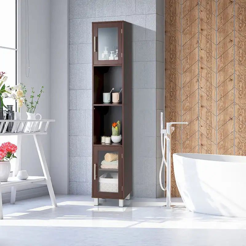 Vrijstaande Badkamer Opbergkast met Open Planken, 71 Inch Hoog