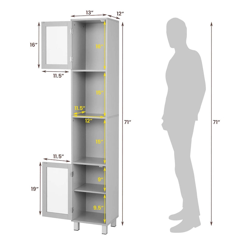 Vrijstaande Badkamer Opbergkast met Open Planken, 71 Inch Hoog
