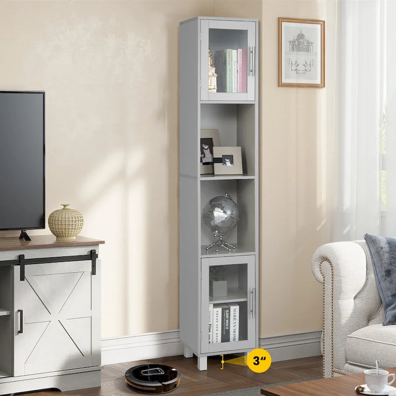 Vrijstaande Badkamer Opbergkast met Open Planken, 71 Inch Hoog