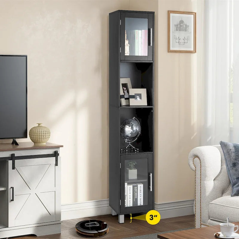 Vrijstaande Badkamer Opbergkast met Open Planken, 71 Inch Hoog