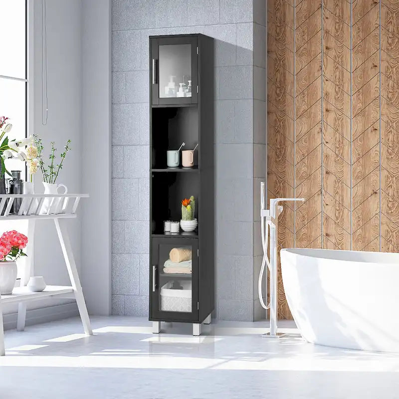 Vrijstaande Badkamer Opbergkast met Open Planken, 71 Inch Hoog