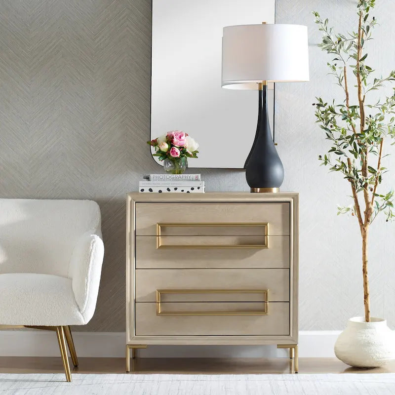 Houten Accentkast met 4 Lades - 35 - Beige en Goud
