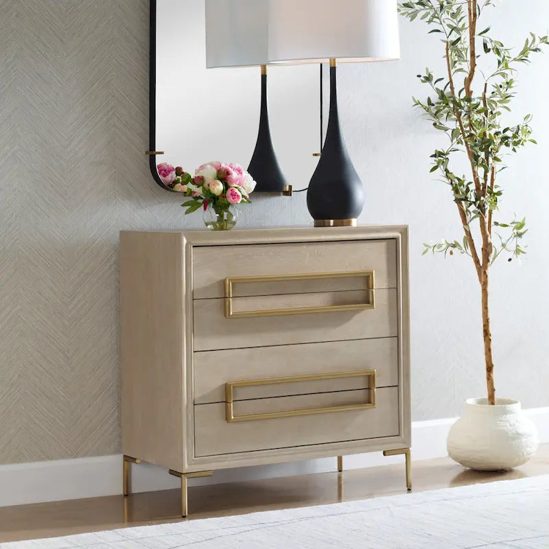 Houten Accentkast met 4 Lades - 35 - Beige en Goud