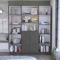 60-inch 3-delige Boekenkastenset met Kastje - 13 Planken, Mat Grijs en Wit