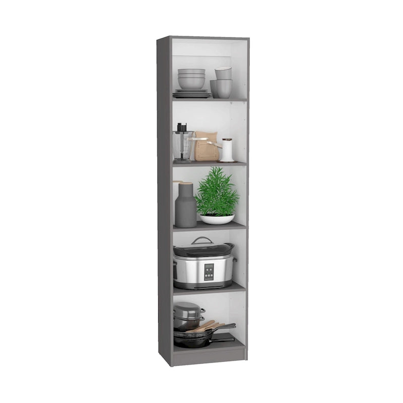 60-Inch 3-Piece Bookcase Set with Cabinet - 13 Shelves, Matt Gray and White