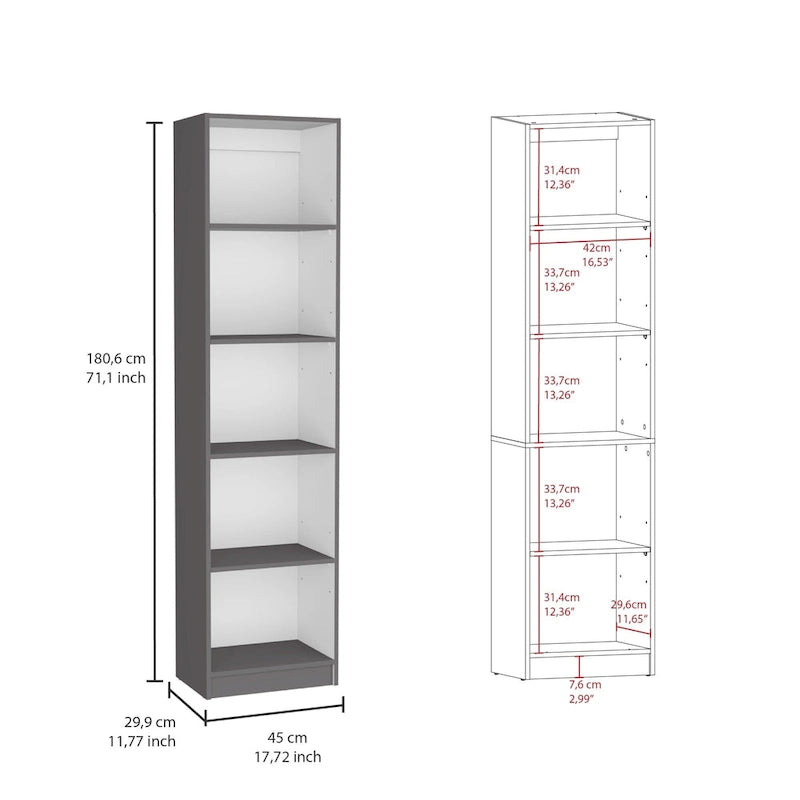 60-Inch 3-Piece Bookcase Set with Cabinet - 13 Shelves, Matt Gray and White