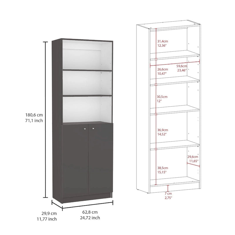 60-inch 3-delige Boekenkastenset met Kastje - 13 Planken, Mat Grijs en Wit