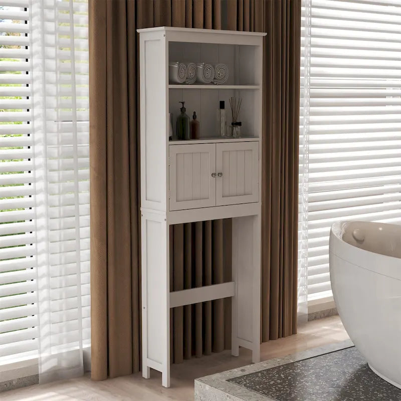 2-laags badkamerkast boven toilet met 2 deuren – Wit MDF