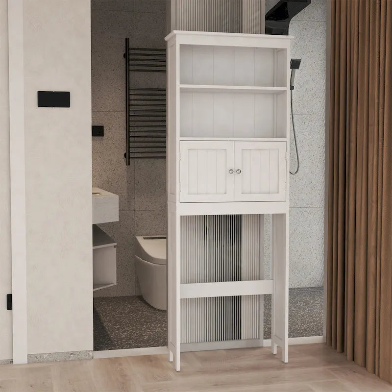 2-laags badkamerkast boven toilet met 2 deuren – Wit MDF