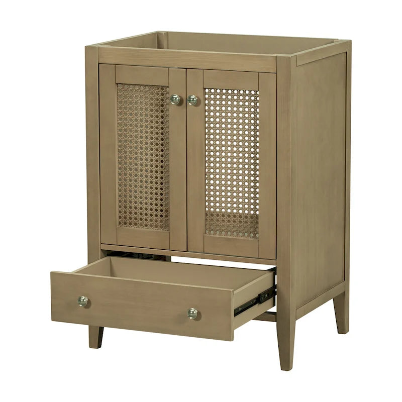 Freestanding Bathroom Vanity Cabinet without Sink - Rattan Door Style, Natural Wood