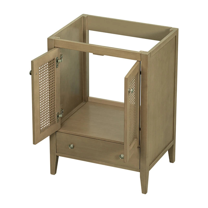 Freestanding Bathroom Vanity Cabinet without Sink - Rattan Door Style, Natural Wood