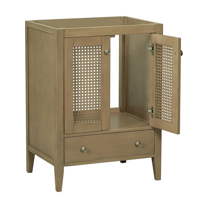 Freestanding Bathroom Vanity Cabinet without Sink - Rattan Door Style, Natural Wood