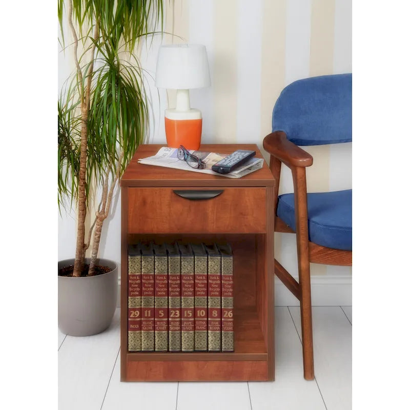 Printer Stand with Fixed Storage Shelf and Drawer - Cherry Finish, 21W x 21D x 29H
