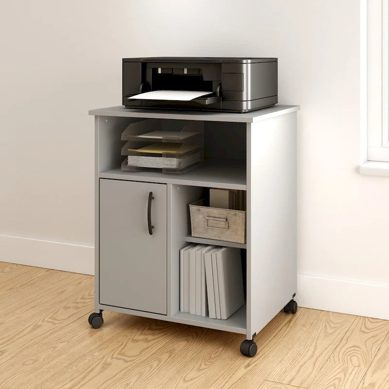 Verrijdbare Printerstandaard met Kast, Open Planken en Verstelbare Plank - 23.5B x 19.5D x 29.5H