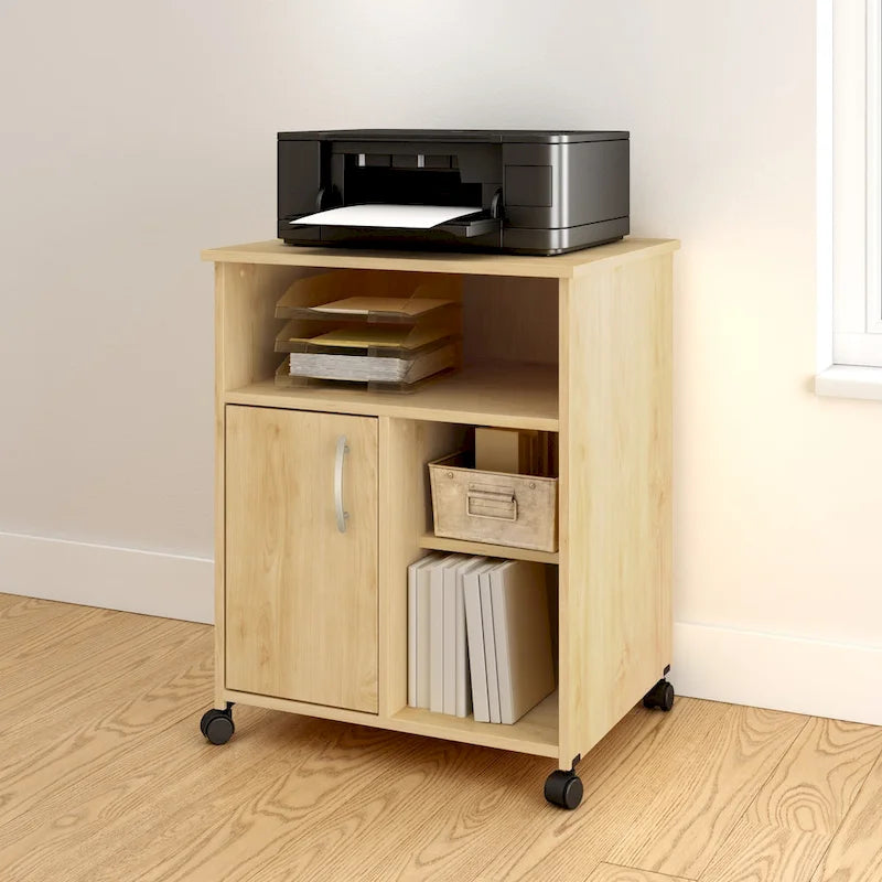 Verrijdbare Printerstandaard met Kast, Open Planken en Verstelbare Plank - 23.5B x 19.5D x 29.5H