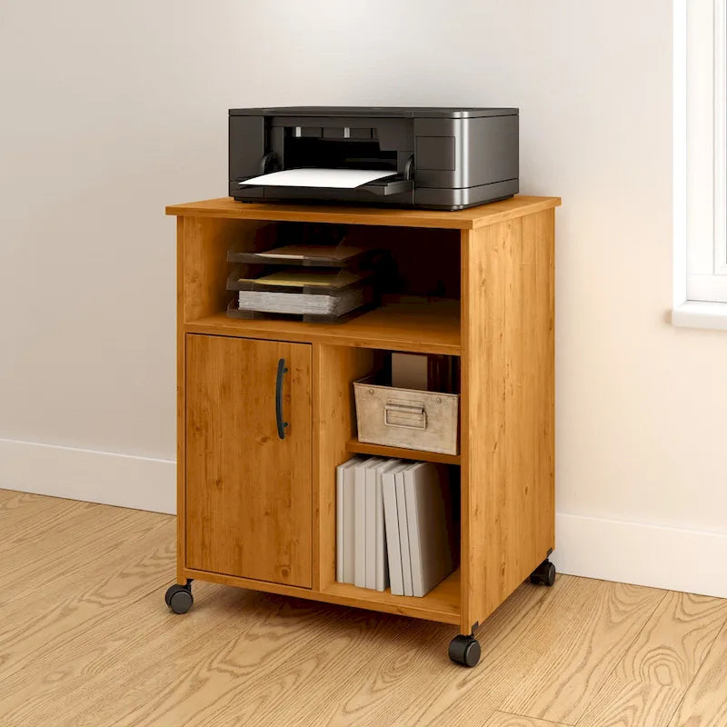 Verrijdbare Printerstandaard met Kast, Open Planken en Verstelbare Plank - 23.5B x 19.5D x 29.5H