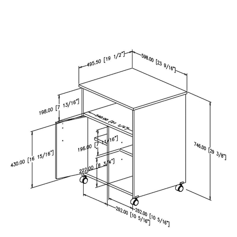 Verrijdbare Printerstandaard met Kast, Open Planken en Verstelbare Plank - 23.5B x 19.5D x 29.5H
