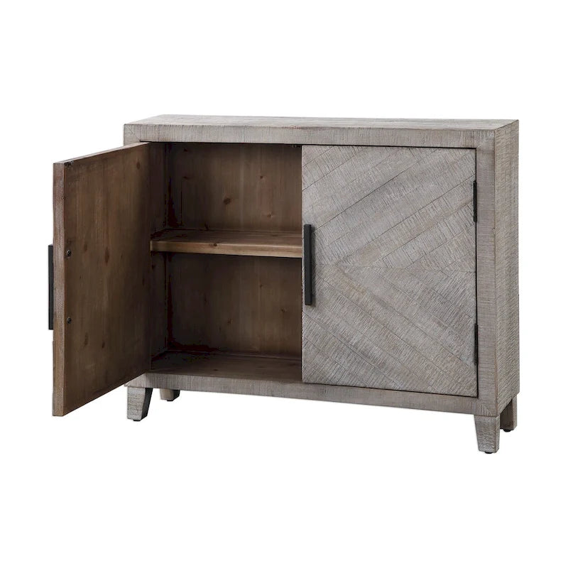 Landelijk accentkastje met witgewassen afwerking en verstelbare plank - 101,6B x 27,9D x 80,6H cm