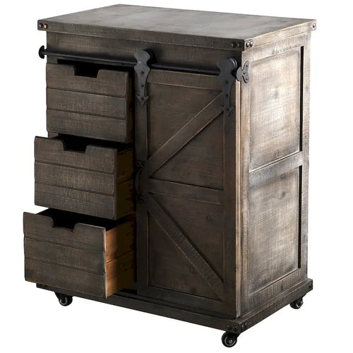 3-Laden Zijkast met Schuifdeur (type schuurdeur) - Driftwood Grijs, 27B x 15D x 33H