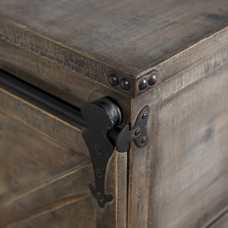 3-Drawer Side Cabinet with Barn Sliding Door - Driftwood Gray, 27W x 15D x 33H
