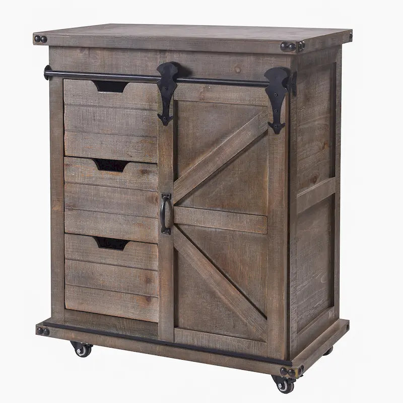 3-Laden Zijkast met Schuifdeur (type schuurdeur) - Driftwood Grijs, 27B x 15D x 33H