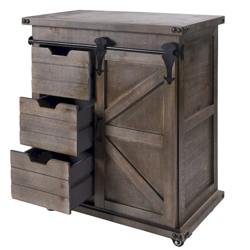 3-Laden Zijkast met Schuifdeur (type schuurdeur) - Driftwood Grijs, 27B x 15D x 33H