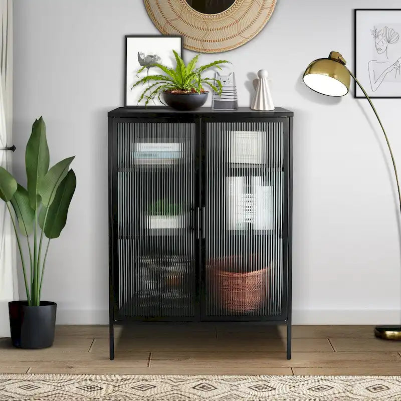 Dressoirkast van 48 inch met dubbele glazen deur en verstelbare planken
