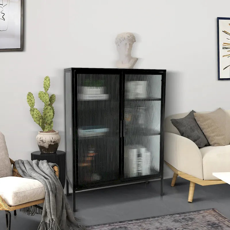 Dressoirkast van 48 inch met dubbele glazen deur en verstelbare planken