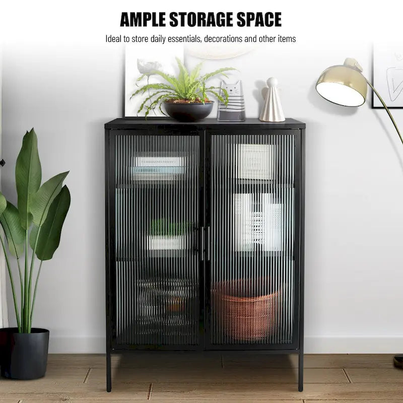 Dressoirkast van 48 inch met dubbele glazen deur en verstelbare planken