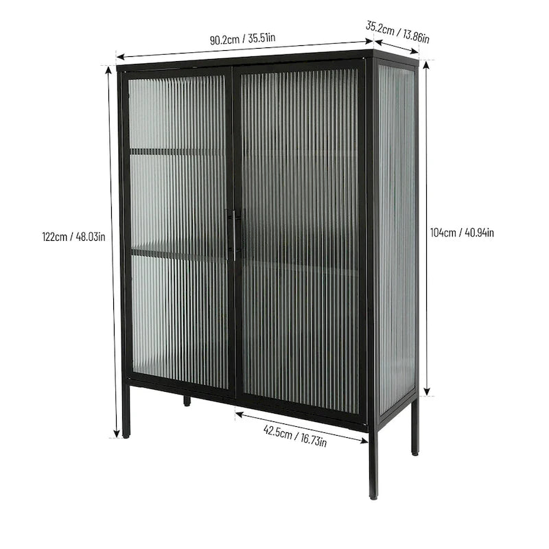 Dressoirkast van 48 inch met dubbele glazen deur en verstelbare planken