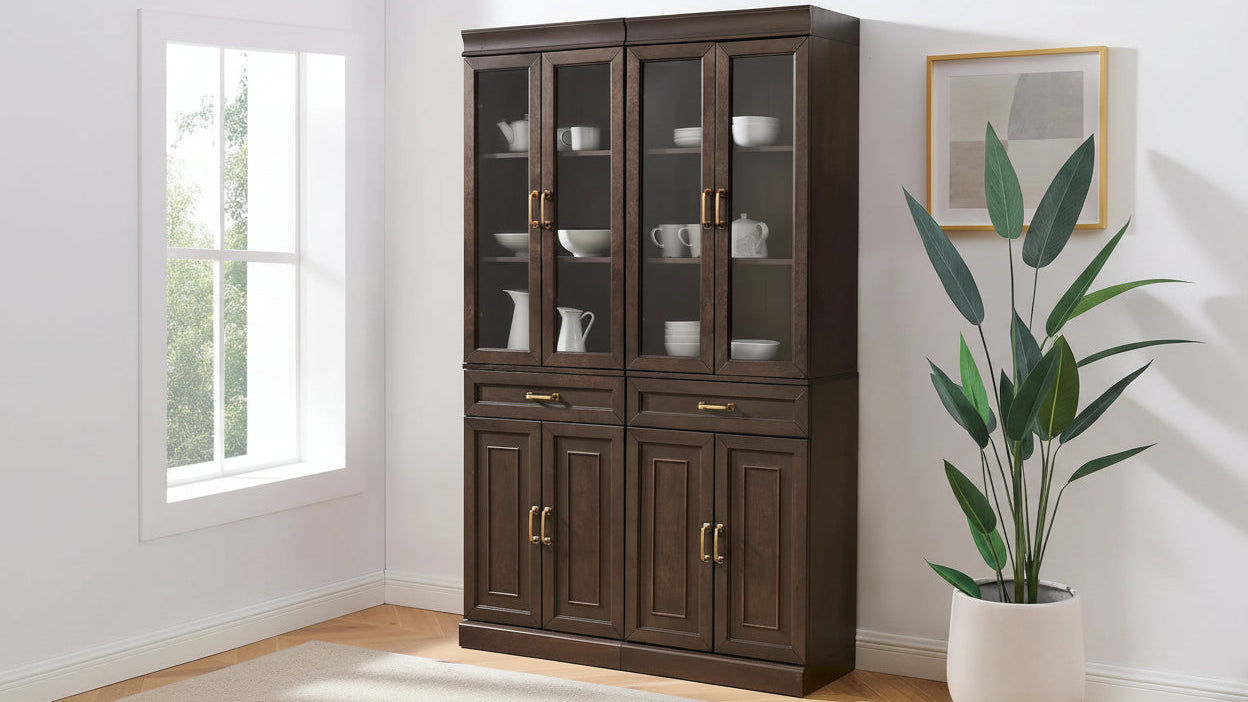 Crosley Stanton 2Pc Glass Door Kitchen Storage Pantry Cabinet Set