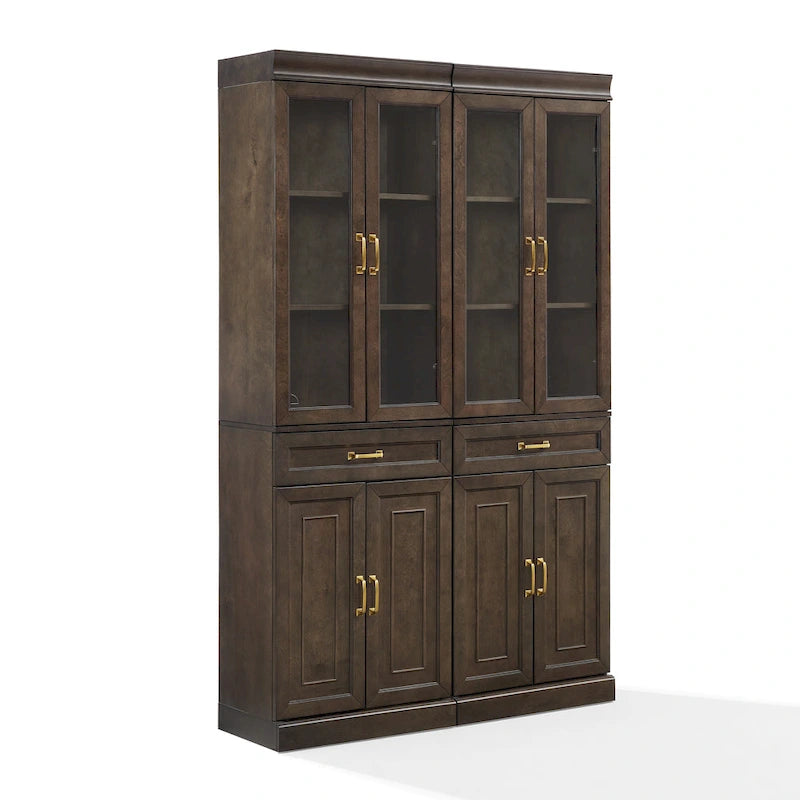 2-Piece Tall Kitchen Storage Pantry Cabinet Set with Glass Doors and Drawers