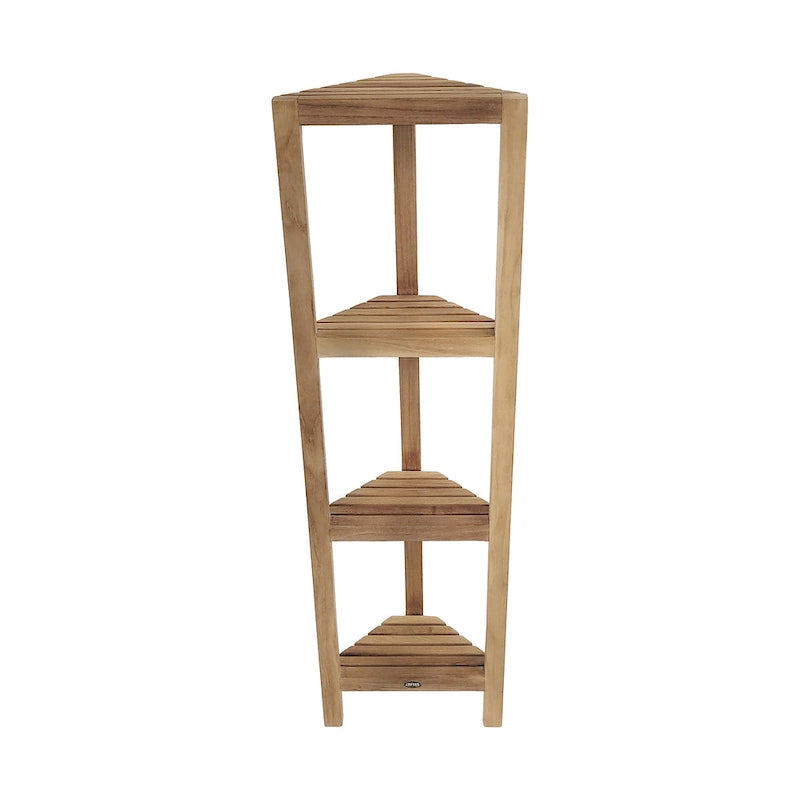 4-laags teakhouten hoekplank voor badkamer en douche - 127 cm hoog