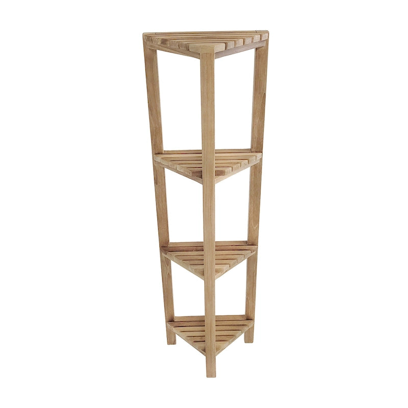 4-laags teakhouten hoekplank voor badkamer en douche - 127 cm hoog