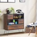 Walnoot Dressoir met Lade, 2 Deuren en Open Planken - 90 cm B x 39 cm D x 102 cm H