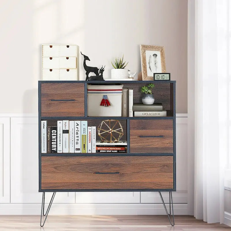 Walnut Sideboard Cabinet with Drawer, 2 Doors, and Open Shelves - 35.5W x 15.5D x 40H