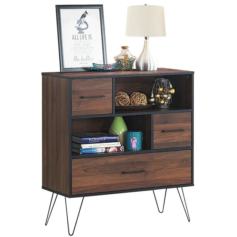 Walnut Sideboard Cabinet with Drawer, 2 Doors, and Open Shelves - 35.5W x 15.5D x 40H