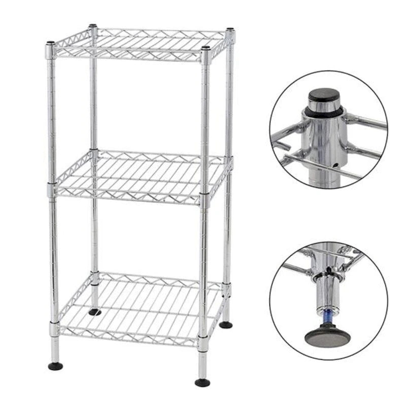 3-Tier Steel Wire Shelving Tower for Kitchen, Bathroom, and Closet - Silver, 11.81W x 23.62H