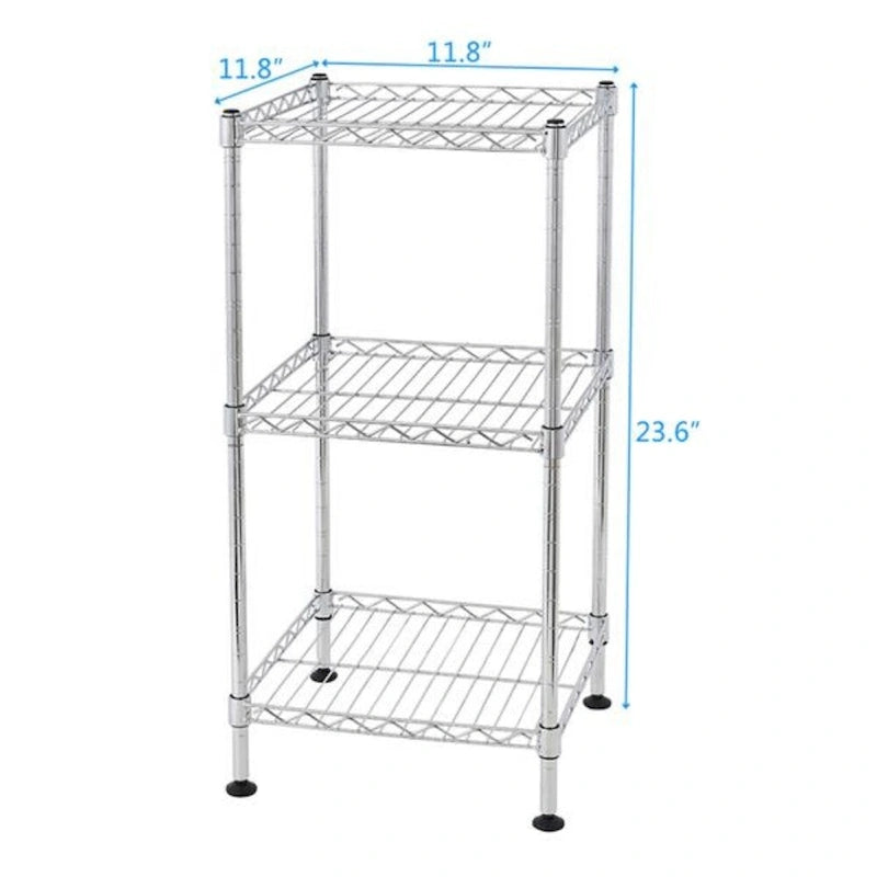 3-Tier Steel Wire Shelving Tower for Kitchen, Bathroom, and Closet - Silver, 11.81W x 23.62H