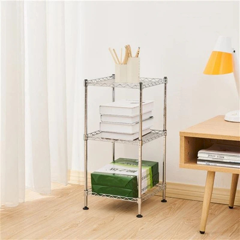 3-Tier Steel Wire Shelving Tower for Kitchen, Bathroom, and Closet - Silver, 11.81W x 23.62H