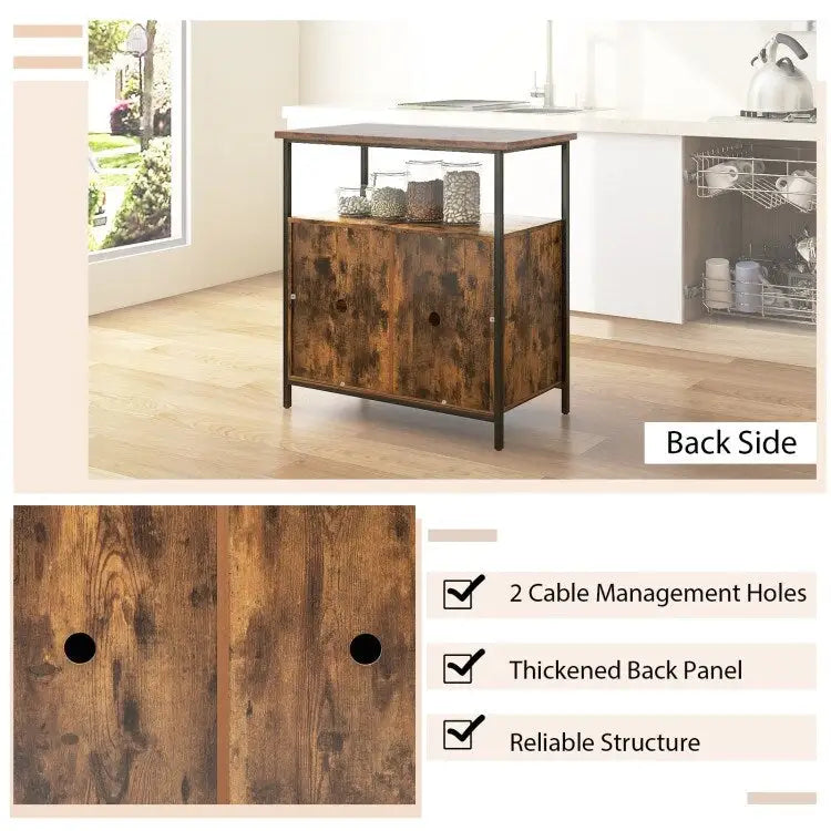 Industriële 2-Deurs Dressoirkast met Schappen en Kabelmanagement - 80x40x80 cm