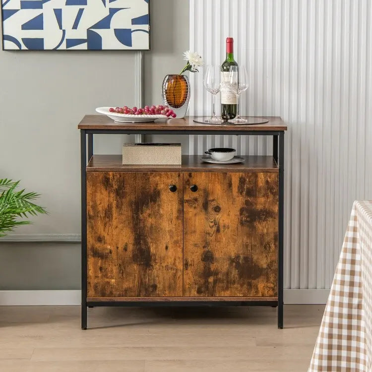 Industriële 2-Deurs Dressoirkast met Schappen en Kabelmanagement - 80x40x80 cm