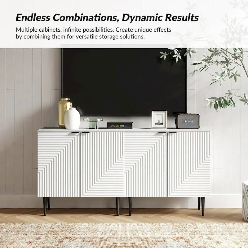 Modern Storage Cabinet with Tapered Iron Legs and Adjustable Shelves - 35W x 15.7D x 35H