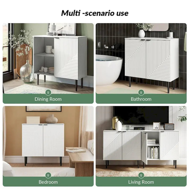 Modern Storage Cabinet with Tapered Iron Legs and Adjustable Shelves - 35W x 15.7D x 35H