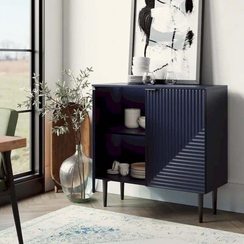 Moderne opbergkast met taps toelopende ijzeren poten en verstelbare planken - 35B x 15,7D x 35H
