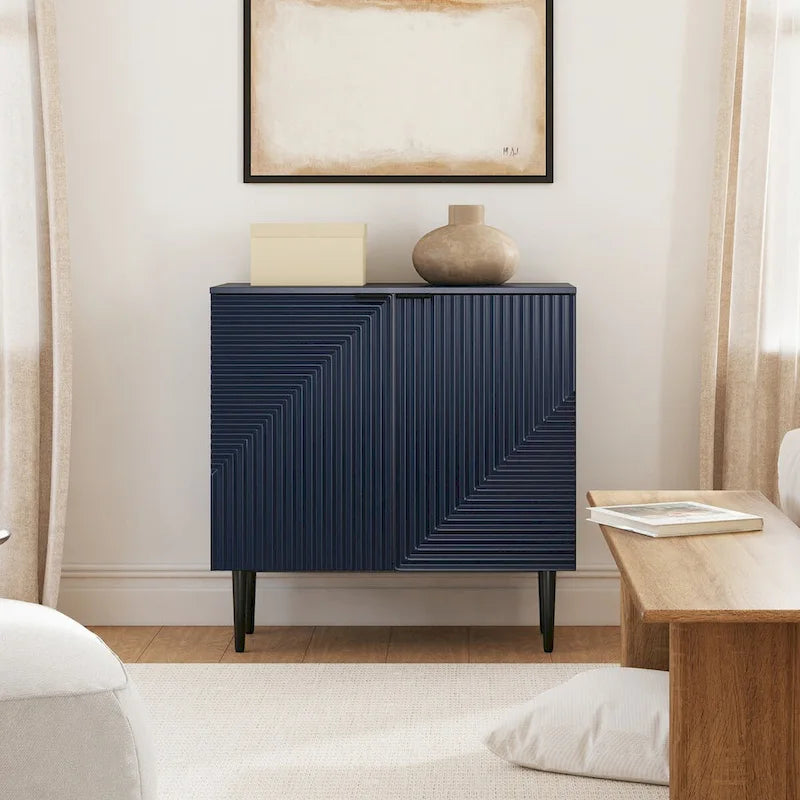 Modern Storage Cabinet with Tapered Iron Legs and Adjustable Shelves - 35W x 15.7D x 35H