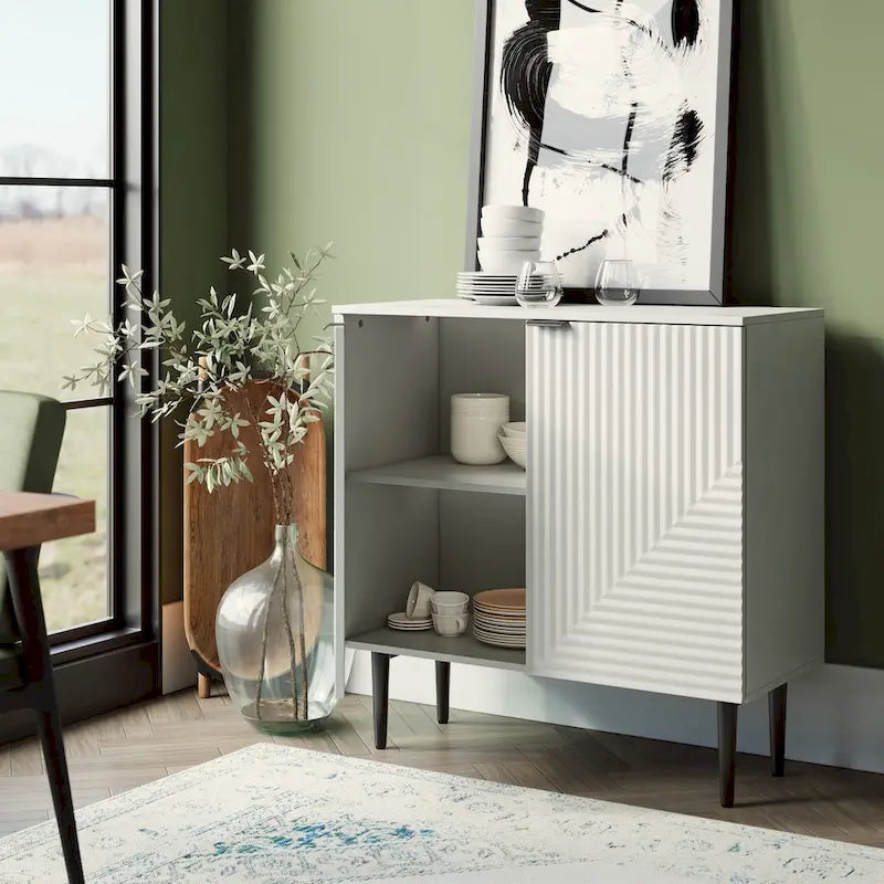 Moderne opbergkast met taps toelopende ijzeren poten en verstelbare planken - 35B x 15,7D x 35H